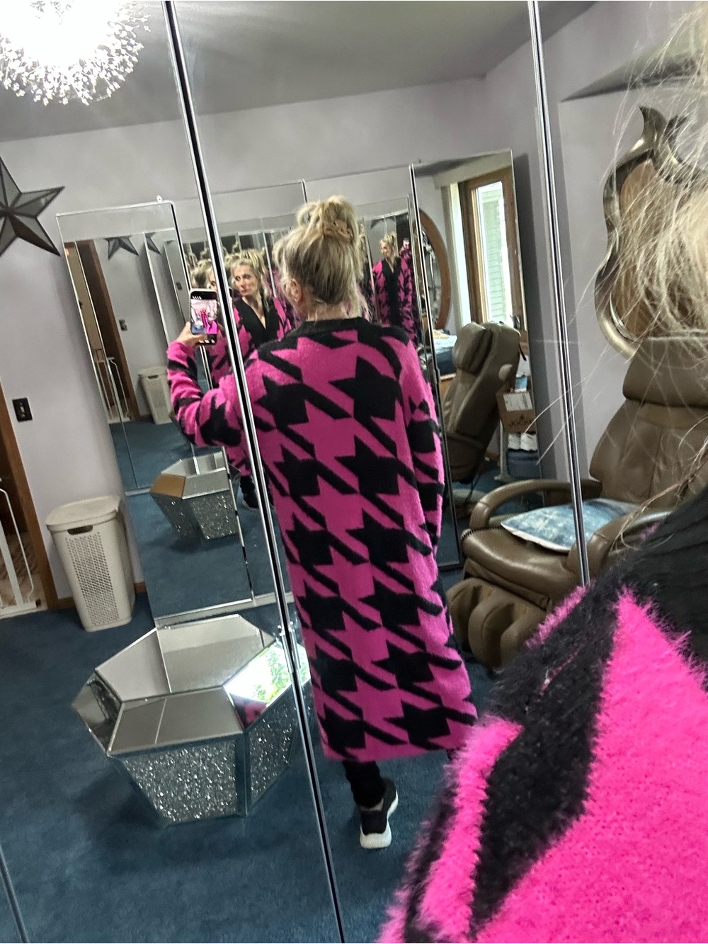 Stylish Pink and Black Women's Sweater thick coat High quality sweater jacket